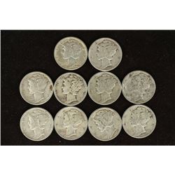 10 ASSORTED 1940'S MERCURY DIMES