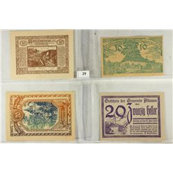4 ASSORTED GERMAN NOTGELDS 2-10 & 2-20 HELLERS