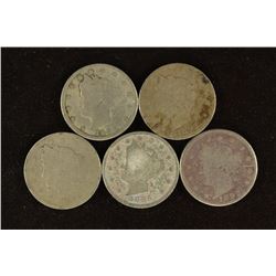 1890, 1892, 1893, 1895 & 1896 LIBERTY "V" NICKELS