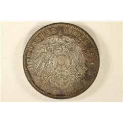 1914-A PRUSSIA SILVER 5 MARKS XF / AU