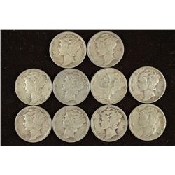 10 ASSORTED 1940'S MERCURY DIMES