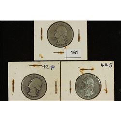 1941-S, 1942 & 1944-S WASHINGTON SILVER QUARTERS