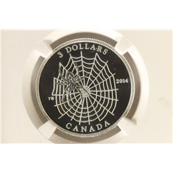 2014 CANADA SILVER $3 SPIDER IN WEB COLORIZED