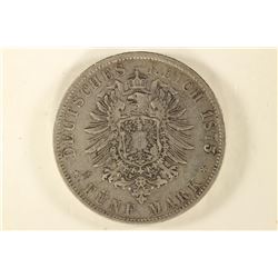 1875-F GERMANY WURTTEMBURG SILVER 5 MARKS VF