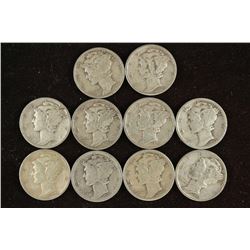 10 ASSORTED 1930'S & 1940'S MERCURY DIMES