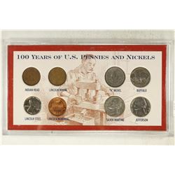 100 YEARS OF US PENNIES AND NICKELS SET CONTAINS: