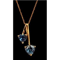 Jewelry - 1.4 Carat 14K Solid Yellow Gold Hearts Necklace Natural Blue Topaz