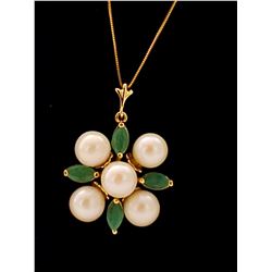Jewelry - 6.3 Carat 14K Solid Yellow Gold It Takes Two Emerald Pearl Necklace