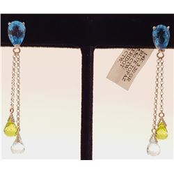 Jewelry - 7.5 Carat 14K Solid White Gold Chandelier Earrings Blue Topaz Peridot