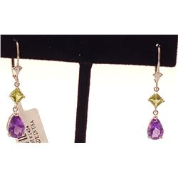 Jewelry - 4.5 Carat 14K Solid White Gold Leverback Earrings Amethyst Peridot
