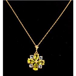 Jewelry - 2.43 Carat 14K Solid Yellow Gold Necklace Peridot Blue Topaz