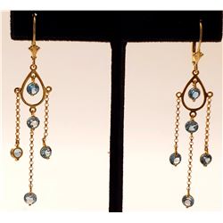 Jewelry - 3 Carat 14K Solid Yellow Gold Gilded Age Blue Topaz Earrings