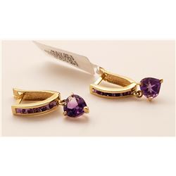 Jewelry - 3.2 Carat 14K Solid Yellow Gold V-shape Hoop Earrings Heart Amethyst