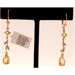 Jewelry - 3.97 Carat 14K Solid Rose Gold Chandelier Earrings Diamond Citrine