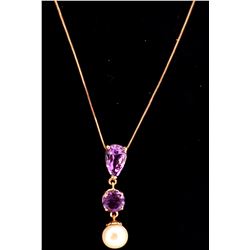 Jewelry - 5.25 Carat 14K Solid Rose Gold Necklace Purple Amethyst Pearl