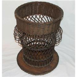 Unusual Antique Wicker & Wood Umbrella Stand #1232655