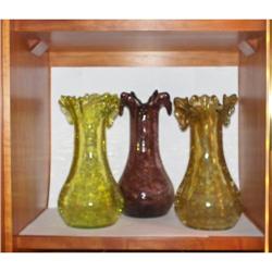 SET/3 SWIRLED OLIVE, AMETHYST, AMBER 9? VASES #1232663