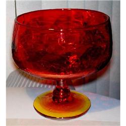 BLENKO C629S TANGERINE RUBY COLOR GLASS COMPOTE#1232665