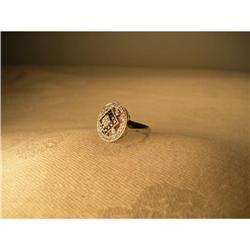 Estate 14K WG Black Diamond Filigree Disc Ring #1245997