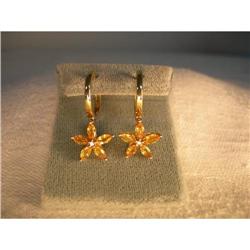 Estate 14K YG Citrine Diamond Hoop Earrings #1246003