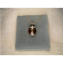 Estate 14K YG Enamel Diamond Ladybug Necklace #1246006