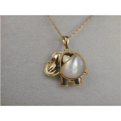 Estate 14K YG Ruby Mobe Pearl Elephant Pendant #1246034