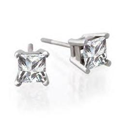 1.43 CT PRINCESS CUT DIAMOND STUD EARRINGS 14K #1268925