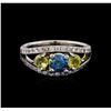 Image 2 : 0.54 ctw Blue Diamond and Sapphire Ring - 14KT White Gold