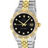 Image 2 : Rolex Mens 2 Tone Black Diamond Pyramid Bezel Datejust Wristwatch