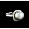 Image 1 : 0.40 ctw Pearl and Diamond Ring - 14KT White Gold