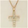 Image 2 : 14k Rose Gold 0.75 ctw Round Brilliant Diamond Petite Cross Pendant w/ 16" Chain