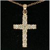 Image 5 : 14k Rose Gold 0.75 ctw Round Brilliant Diamond Petite Cross Pendant w/ 16" Chain