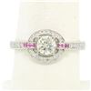 Image 2 : 14k Solid White Gold 0.85 ctw Round Pave Set Diamond & Pink Sapphire Halo Ring