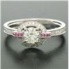 Image 7 : 14k Solid White Gold 0.85 ctw Round Pave Set Diamond & Pink Sapphire Halo Ring