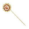 Vintage 14kt Yellow Gold Round Flower Carved Cameo Stick Pin