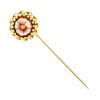 Image 1 : Vintage 14kt Yellow Gold Round Flower Carved Cameo Stick Pin