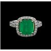 Image 2 : 14KT Two-Tone Gold 3.85 ctw Emerald and Diamond Ring