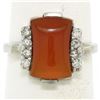 Image 1 : Antique 10K White Gold Carnelian Solitaire Ring w/ .22 ctw Round Diamond Accents