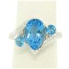 Image 2 : 14k White Gold 4.33 ctw Pear & Round Swiss Blue Topaz Ring w/ 2 Diamond Accents