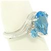 Image 4 : 14k White Gold 4.33 ctw Pear & Round Swiss Blue Topaz Ring w/ 2 Diamond Accents