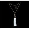 Image 1 : Leather Tassel Chain Necklace - Gold Plated