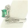 Image 2 : 14k White Gold 1.20 ctw Colombian Emerald & Pave Diamond Bypass Cocktail Ring