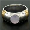Image 4 : Men's Ribbed 18k Two Tone Gold GIA Certified Round Star Sapphire Solitaire Ring