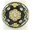 Image 1 : 14K Yellow Gold Diamond Black Blue Green Yellow Enamel Dome Flower Ring