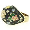 Image 3 : 14K Yellow Gold Diamond Black Blue Green Yellow Enamel Dome Flower Ring