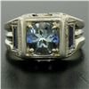 Image 6 : Antique Art Deco 18kt White Gold 1.25 ctw Aquamarine and Diamond Ring