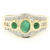 Image 1 : Petite 14K TT Gold 0.68 ctw 3 Cabochon Emerald & Diamond Accented Cocktail Ring