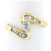 Image 4 : 14kt Yellow Gold 0.70 ctw Marquise Diamond Solitaire Bypass Ring w/ Baguette Acc