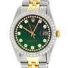 Image 1 : Rolex Mens 2 Tone Green Vignette String Diamond 36MM Datejust Wristwatch