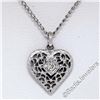 Image 1 : Vintage 14kt White Gold Open Filigree Solitaire Diamond Petite Heart Pendant Nec